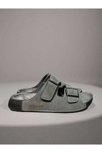 GEZER Ανδρικές παντόφλες Nubuck από γκρι δέρμα και ορθοπεδική σόλα