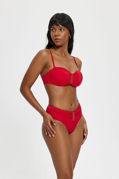 Louren Plain Color Chain Detailed Removable Strappy Wired Empty-Covered Thick-Bordered Staple Bra Bikini Set