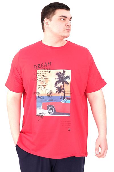 ModeXL Mode XL Large Size Men's Printed T-Shirt Palm Dream U25026 Red