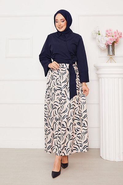 EBRUTESETTÜR Shirt Self Belted Wide Sleeve Skirt Suit
