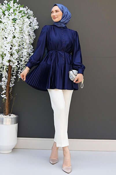 GİYZAMİLA Altı Piliseli Gömlek Lacivert