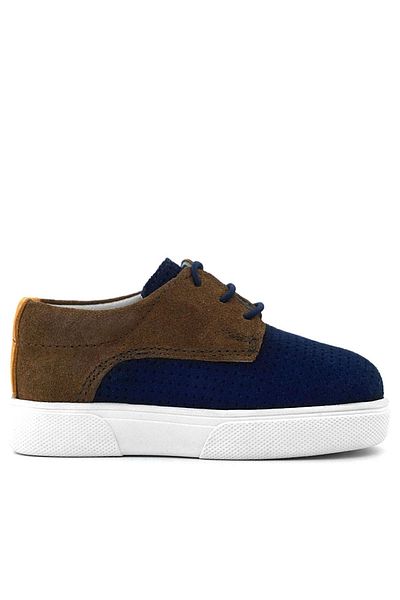Rakerplus Genuine Leather Navy Blue Yellow Brown Elastic Boy's Casual Shoes