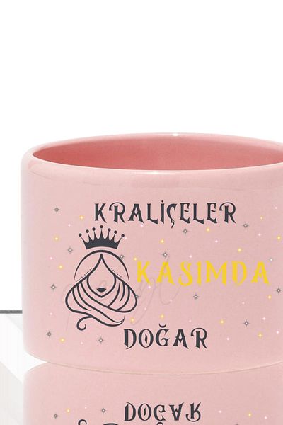 qoeuyl boutique Queens Are Born This Month Printed Gift Rectangular Handled Pastel Pink Cup / Mug Cup