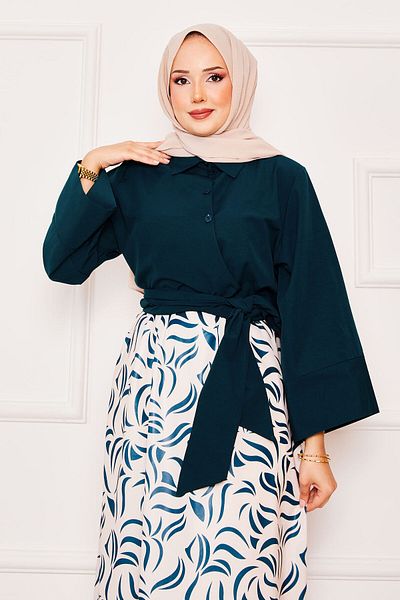 EBRUTESETTÜR Shirt Self Belted Wide Sleeve Skirt Suit