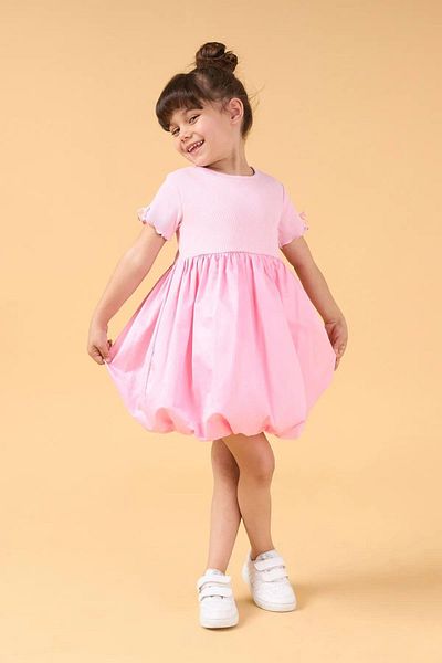Magu Girl's Cotton Balloon Skirt Short Sleeve Dress