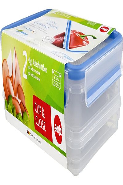 emsa Clip & Close Stacking Box 1.0/1.65L – Transparent/Blue, 26.5x19.4x8.6 cm