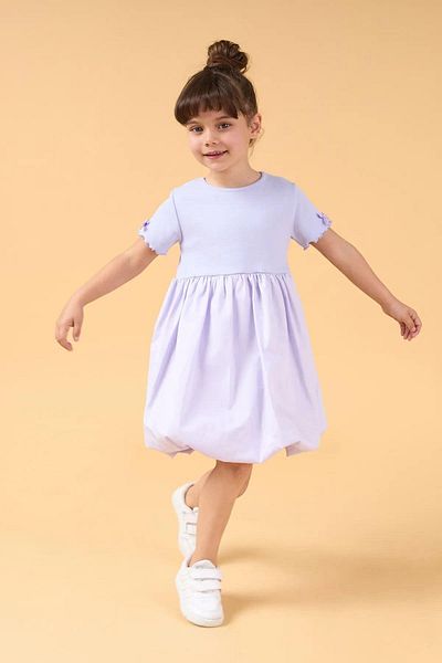 Magu Girl's Cotton Balloon Skirt Short Sleeve Dress