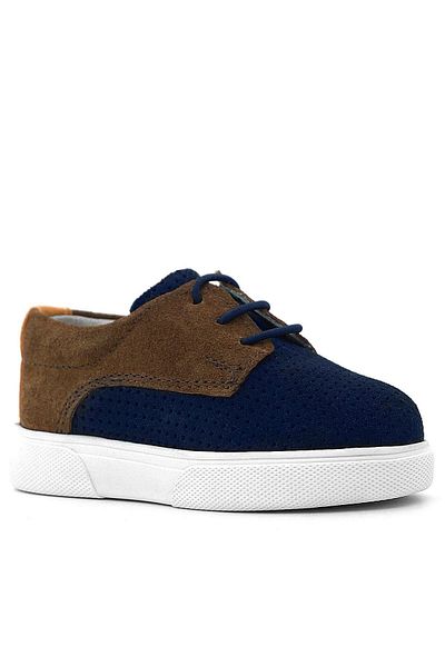 Rakerplus Genuine Leather Navy Blue Yellow Brown Elastic Boy's Casual Shoes