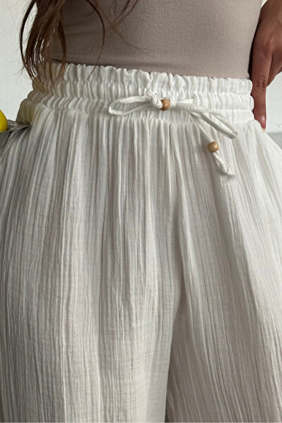 macharel jeans Φαρδύ παντελόνι από λινό μουσελίνα με φαρδιές τσέπες