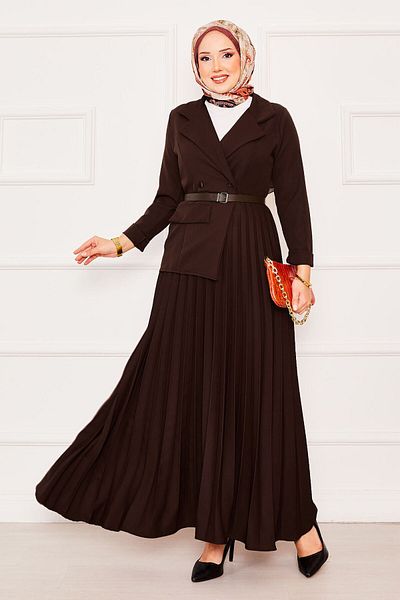 EBRUTESETTÜR Pleated Hijab Dress with Jacket Detail