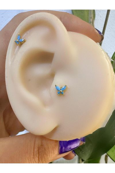 Arescollection 1 Piece Blue Zircon Stone Butterfly Tragus Helix Cartilage Lobe Matching Piercing Earring