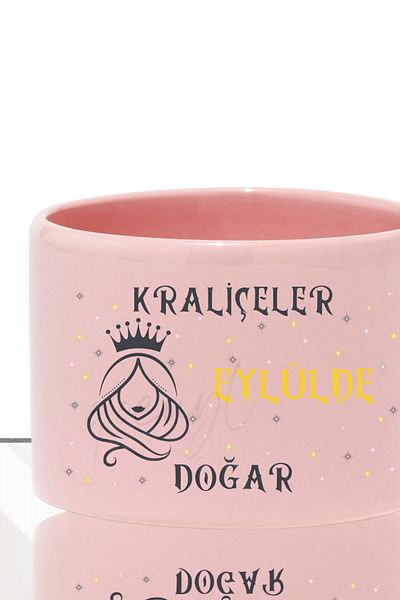 qoeuyl boutique Queens Are Born This Month Printed Gift Rectangular Handled Pastel Pink Cup / Mug Cup