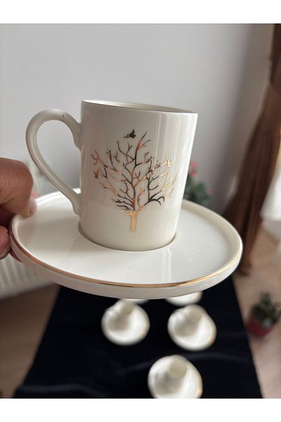 DİBA AVM 12 Pieces6 Person Coffee Cup Luxury Coffee Cup with Tree of Life Pattern