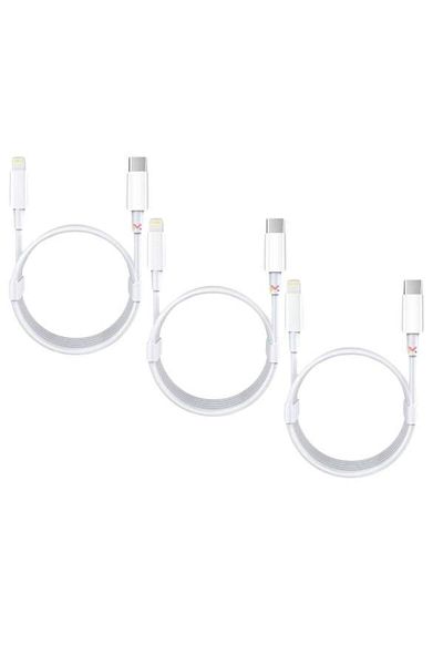 Evelise Set of 3 Data and Charging Cables, Type-C / Lightning, White, 2A, Speed 10 Gbps, 1 M