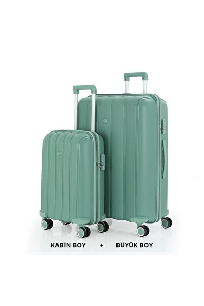 MÇS Bavul Büyük ve Kabin 2li Set Kırılmaz Silikon Valiz V305 SuYeşili