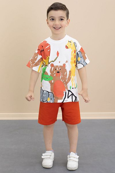Cansın Mini Boy's Cute Animal Printed 2-Piece Shorts Suit 21099