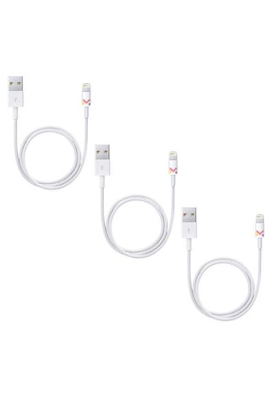 Evelise Set of 3 Data and Charging Cables, USB / Lightning, White, 2A, Speed 10 Gbps, 1 M