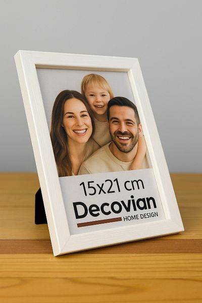 DecovianHomeDesign Ramă foto 15x21 din lemn natural cu picioare moderne - Rama de birou de culoare albă - Fără imagine