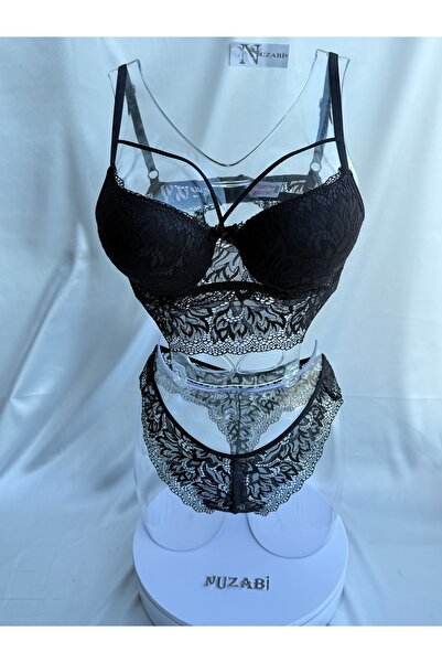 Nuzabi Juliet Padded Cross String Black Women's Bustier Suit