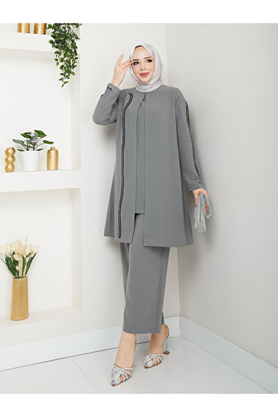 KMKkombin Honeycomb Fabric Women's Mom Suit with Striped Stone Pants