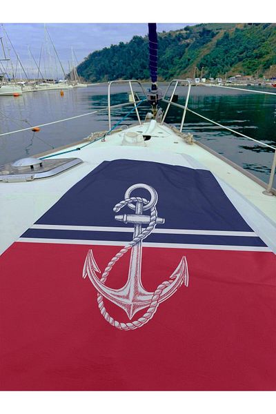 Miami Beach Πετσέτα παραλίας Unisex με μοτίβο Navy Blue Red Anchor 70x150