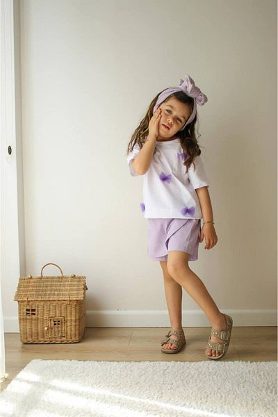 BİR DOZ ÇOCUK GÜLÜŞÜ Special Day Suit with Tulle Bow Gabardine Shorts Skirt