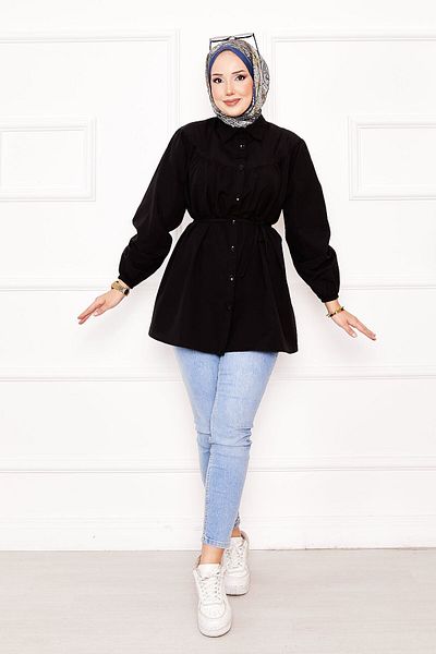 EBRUTESETTÜR Roba Gathered Waist Lace-Up Hijab Shirt