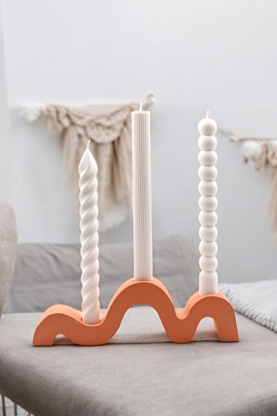 LUMİNA Dalga Formlu 3’lü Şamdan Mumluk – Beton- Renk Seçenekli