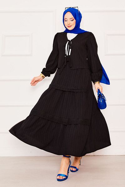 EBRUTESETTÜR Kimonolu Hijab Skirt Set with Lace Detail on the Front