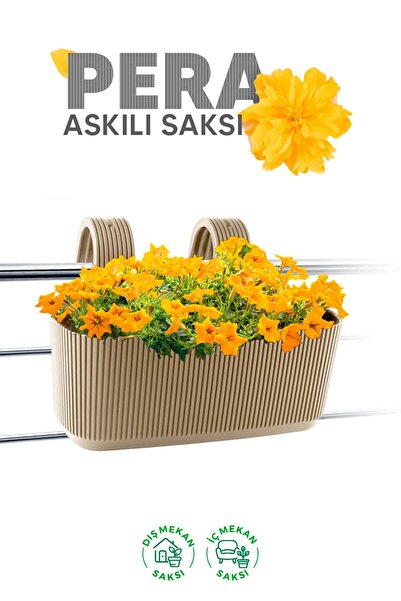 TEMMUZ HOME Pera Askılı Saksı 3,2 Litre 29cm Plastik Bahçe Balkon Çit Küpeşte...