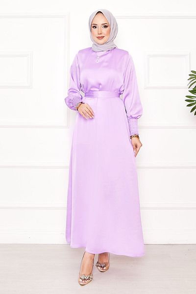 EBRUTESETTÜR Balloon Sleeve Stone Detailed Hijab Dress