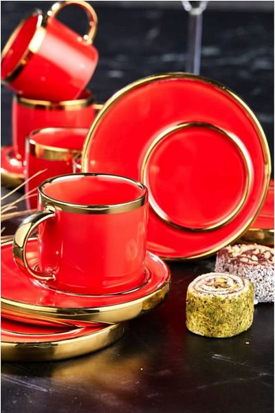 ÇARŞI HANEM 6 Persons Cup Set Porcelain 12 Pieces Cup Set Team