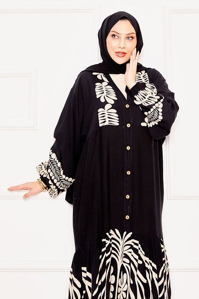 EBRUTESETTÜR Loose Fit Patterned Viscose Hijab Dress