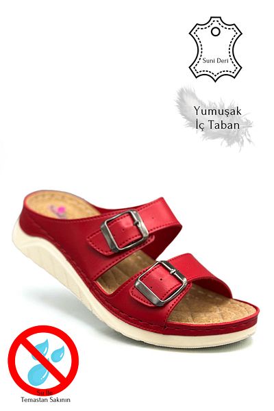 sermoda Double Band Buckle Soft and Light Thick Soled Women's Slippers Sports Slippers 521/1 Red