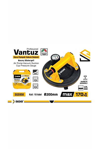 SGS Sgs958 göstergeli pompalı vantuz 200mm vantuz çapı 170 kg taşıma kapasitesi