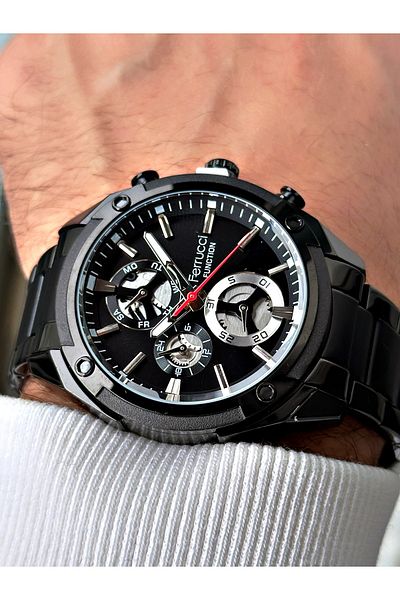 Ferrucci Function Function Black Color 3 Atm Waterproof Steel Cord Men's Wristwatch