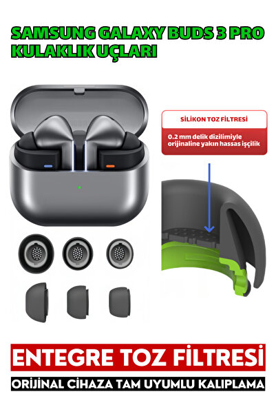 EWEC Samsung Galaxy Buds3 Pro ve Buds4 Pro Uyumlu Üç Boyut Premium Yedek Silikon Kulaklık Uçları (S, M, L)