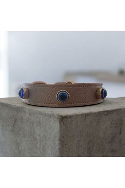 TheTailor The Tailor Evil Eye Bead Detailed Gold Vegan Leather Collar
