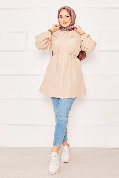 EBRUTESETTÜR Double Collar Lace-Up Waist Hijab Shirt