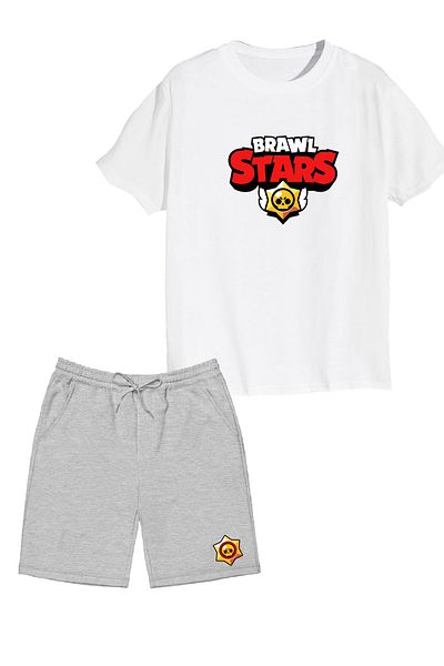 makiteks Комплект от 2 памучни шорти с щампа за момче, тениска BrawlStars 5 6 7 8 9 10 11 12 13 14 години