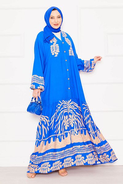 EBRUTESETTÜR Loose Fit Patterned Viscose Hijab Dress