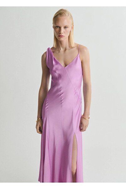 MANGO Woman Asimetrik saten elbise