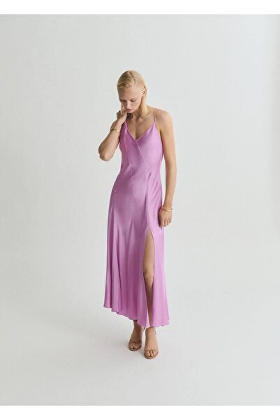 MANGO Woman Asimetrik saten elbise