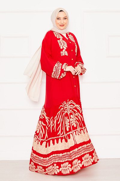 EBRUTESETTÜR Loose Fit Patterned Viscose Hijab Dress