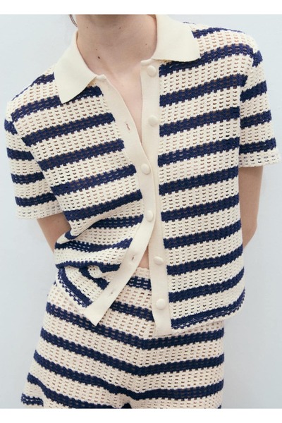 MANGO Woman Kısa kollu çizgili hırka