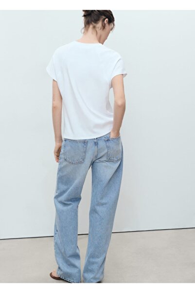 MANGO Woman Βαμβακερό μπλουζάκι με στρογγυλό γιακά