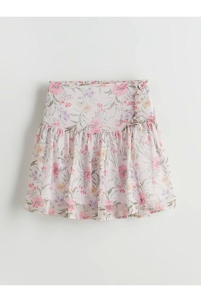 LC Waikiki Lcw Kids Ecru Floral Girl's Skirt with Elastic Waist