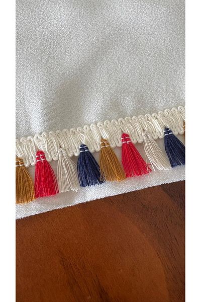 homease Velvet Textured Rectangular Ecru Suede Runner |   Decorative Runner with Tassel Edge Detail (44*145)