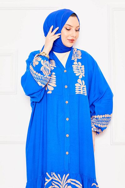EBRUTESETTÜR Loose Fit Patterned Viscose Hijab Dress