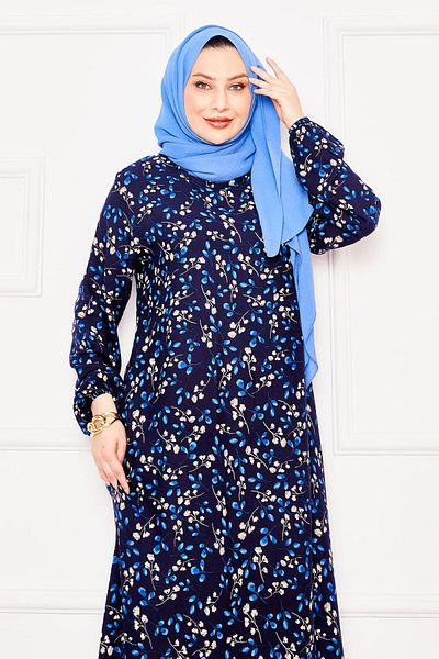 EBRUTESETTÜR Midi Floral Patterned Crew Neck Viscose Hijab Dress